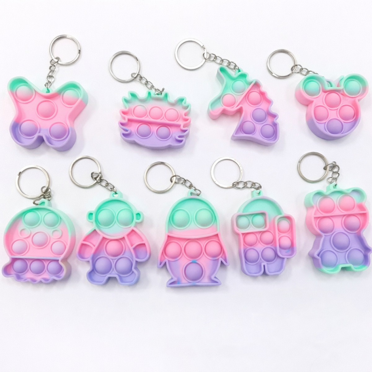 Macron bubble popping sensory de-stress keychain fidget toy colorful silicone pop it keyring
