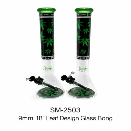 9MM 18" LEAF DESIGN GLASS BONG SM-2503