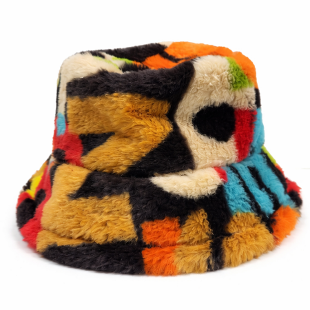 FLUFFY FUR BUCKET HAT ALPHABET PRINT