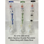 AC-219 46cm Sparkys Double Precolator Glass Bong with Glass Bowl - Image 1