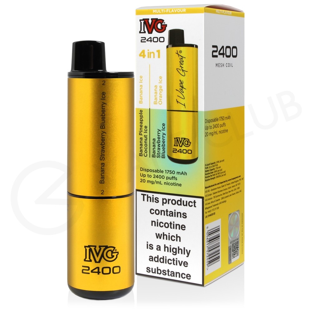 Banana Edition IVG 2400 PUFFS DISPOSABLE VAPE (PACK OF 5) - Trimex  Wholesale Ireland