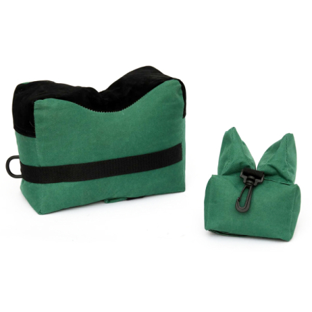 TQ55 TRIMEX ARMS UNFILLED SHOOTING FRONT AND REAR BENCH BAG REST SET GREEN BLACK