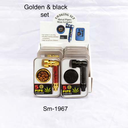 SMOKING SET METAL PIPE AND MINI GRINDER (PACK OF 12)