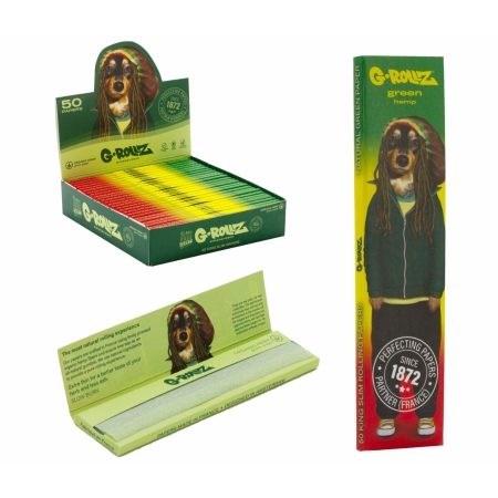 G-Rollz | Pets Rock 'Reggae' - Green Organic Hemp - 50 KS Slim Papers (25 Booklets Display)