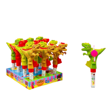DINO CANDY STICK WITH SPINNING LED LIGHT (PACK OF 12)