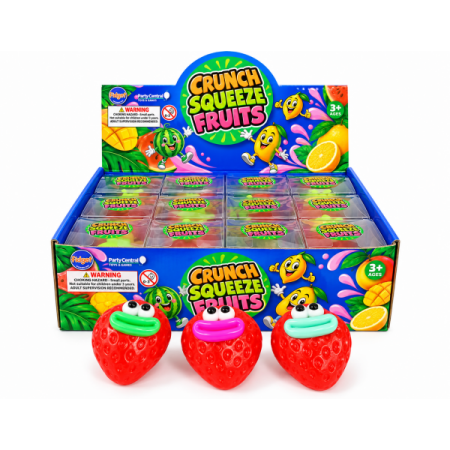 YD23-16 CRUNCHY STRAWBERRY SMILEY FACE SQUISHY PACK OF 12